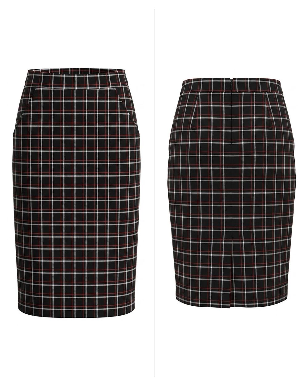 Banana Republic Black Red Plaid Pencil Midi Skirt Women Size 4